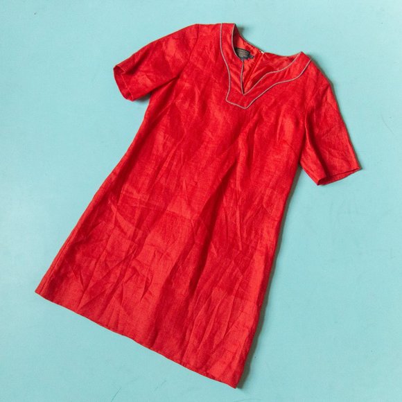 Pendleton Lara Red 100% Linen Knit Short Sleeve Sheath Dress Size 10 Petite - Picture 2 of 7